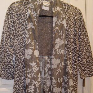 fleur-de-lis pattern bohemian open-front duster